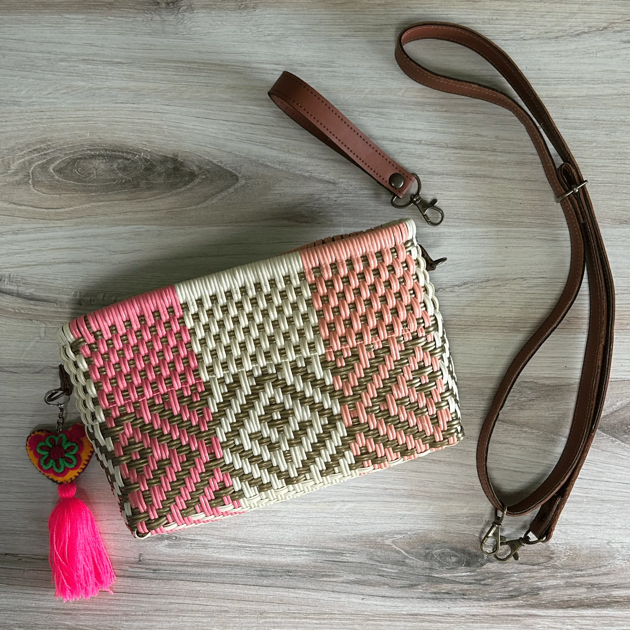 Upcycled Handwoven Crossbody Convertible -  Golden Rose