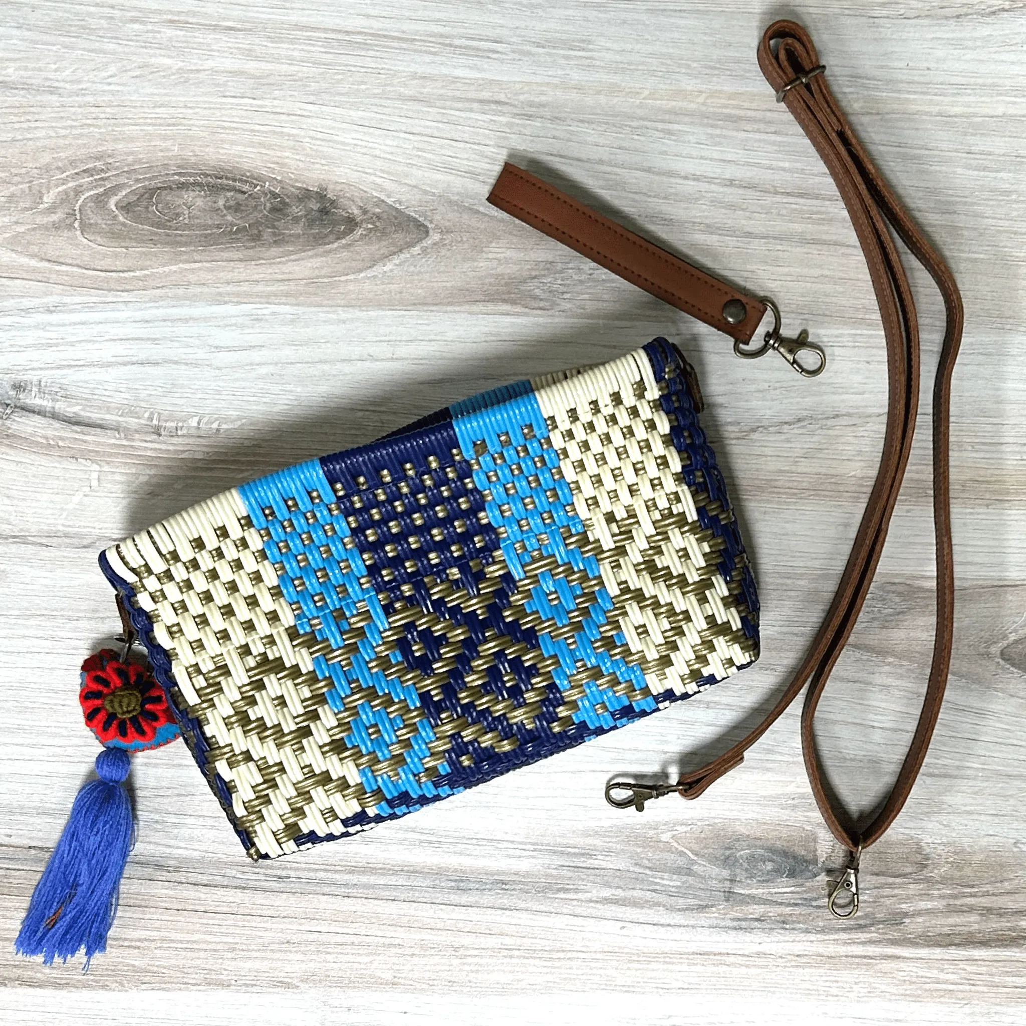 Upcycled Handwoven Crossbody Convertible -  Navy Dreams