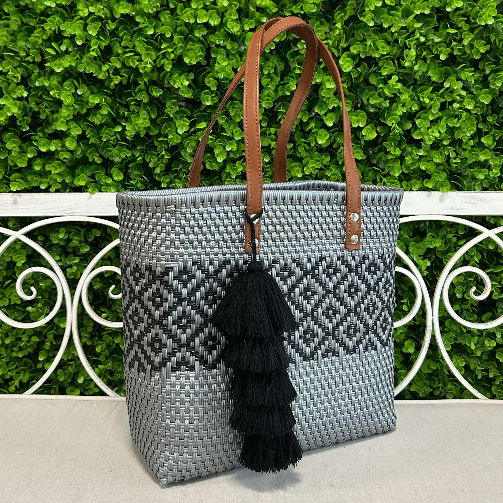 Upcycled Handwoven MD Tejana Tote - Silver