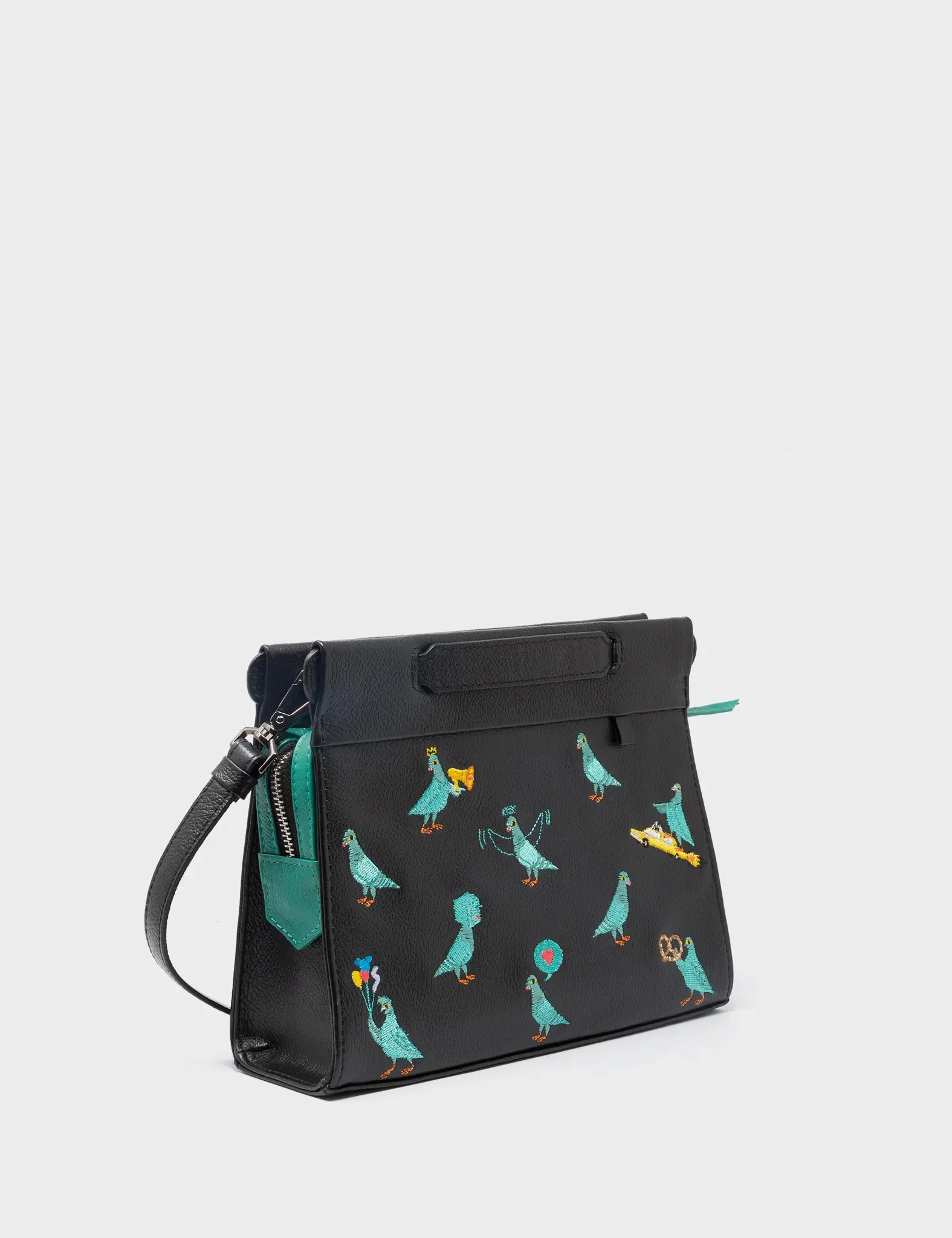 Vali Crossbody Small Black Leather Bag - Pigeonista Embroidery