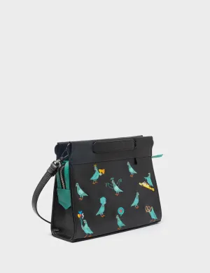 Vali Crossbody Small Black Leather Bag - Pigeonista Embroidery