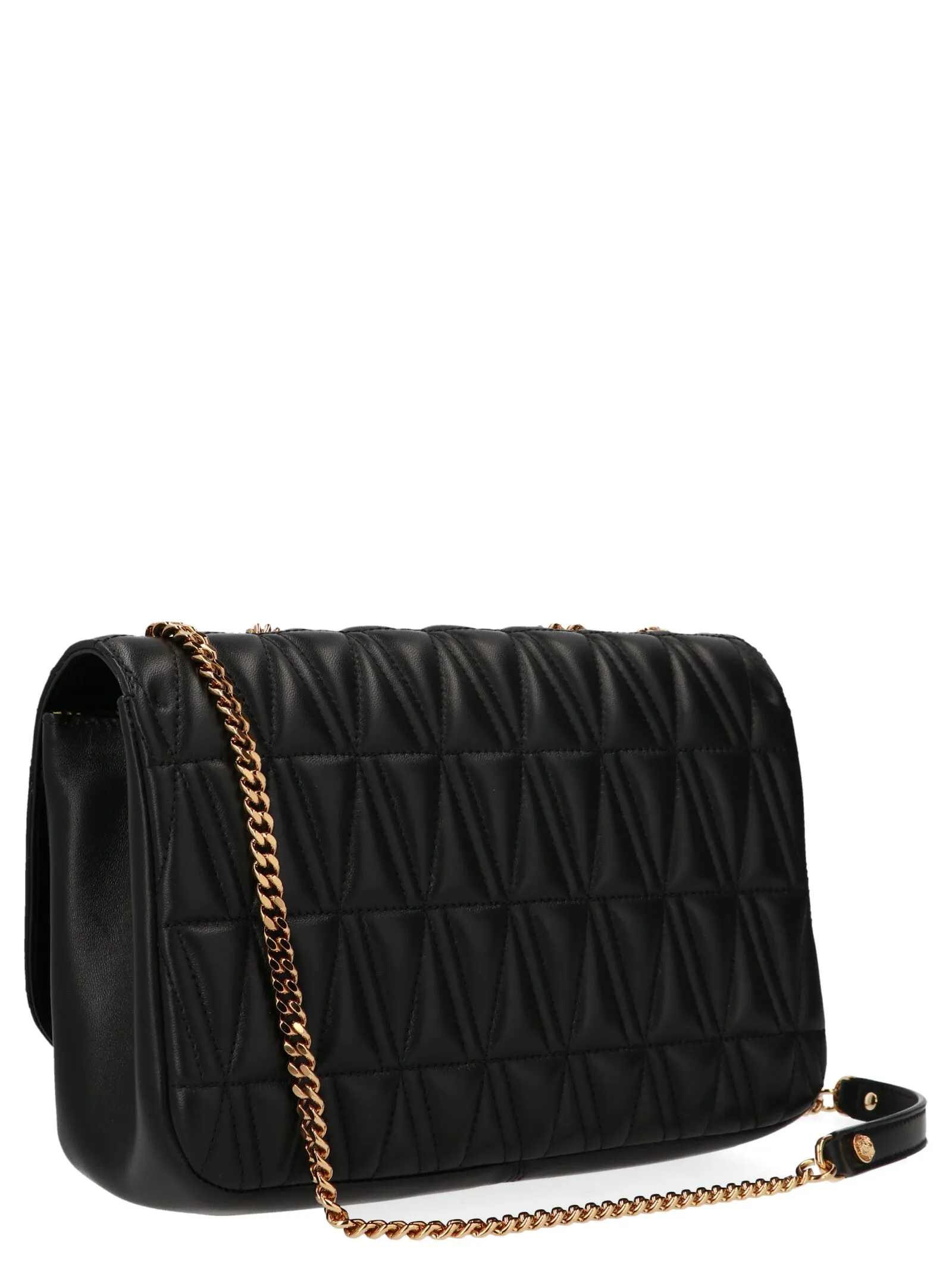 Versace Virtus Logo Plaque Quilted Shoulder Bag